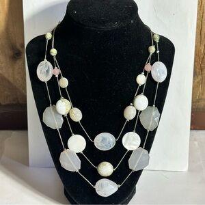 Chunky Layered Station Necklace Clear Pastel & White Beads
